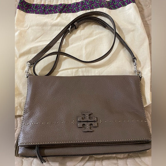 Tory Burch Bags Tory Burch Mcgraw Foldover Crossbody Silver Maple